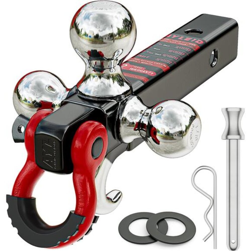 Trailer Hitch Tri-Ball Mount with Hook&Pin&Rotatable Tow Shackle,Fits 2